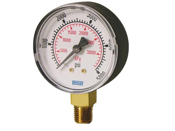 WIKA PRESSURE GAUGE, BOTTOM MOUNT, 0-30 PSI/KPA, 1/4 IN MNPT, DIAL SIZE 2 IN
